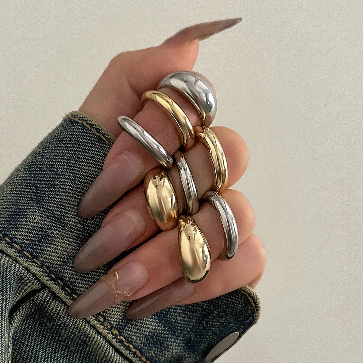 Vintage Gold Color Irregular C Shape Open Ring Set Women Creative Geometric Finger Knuckle Ring Couple Jewelry Accessories 2025