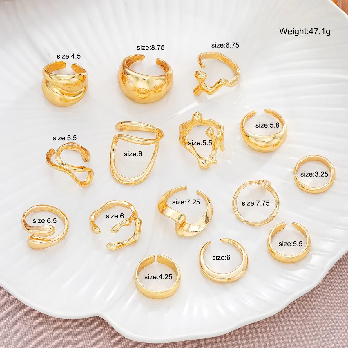 Vintage Gold Color Irregular C Shape Open Ring Set Women Creative Geometric Finger Knuckle Ring Couple Jewelry Accessories 2025