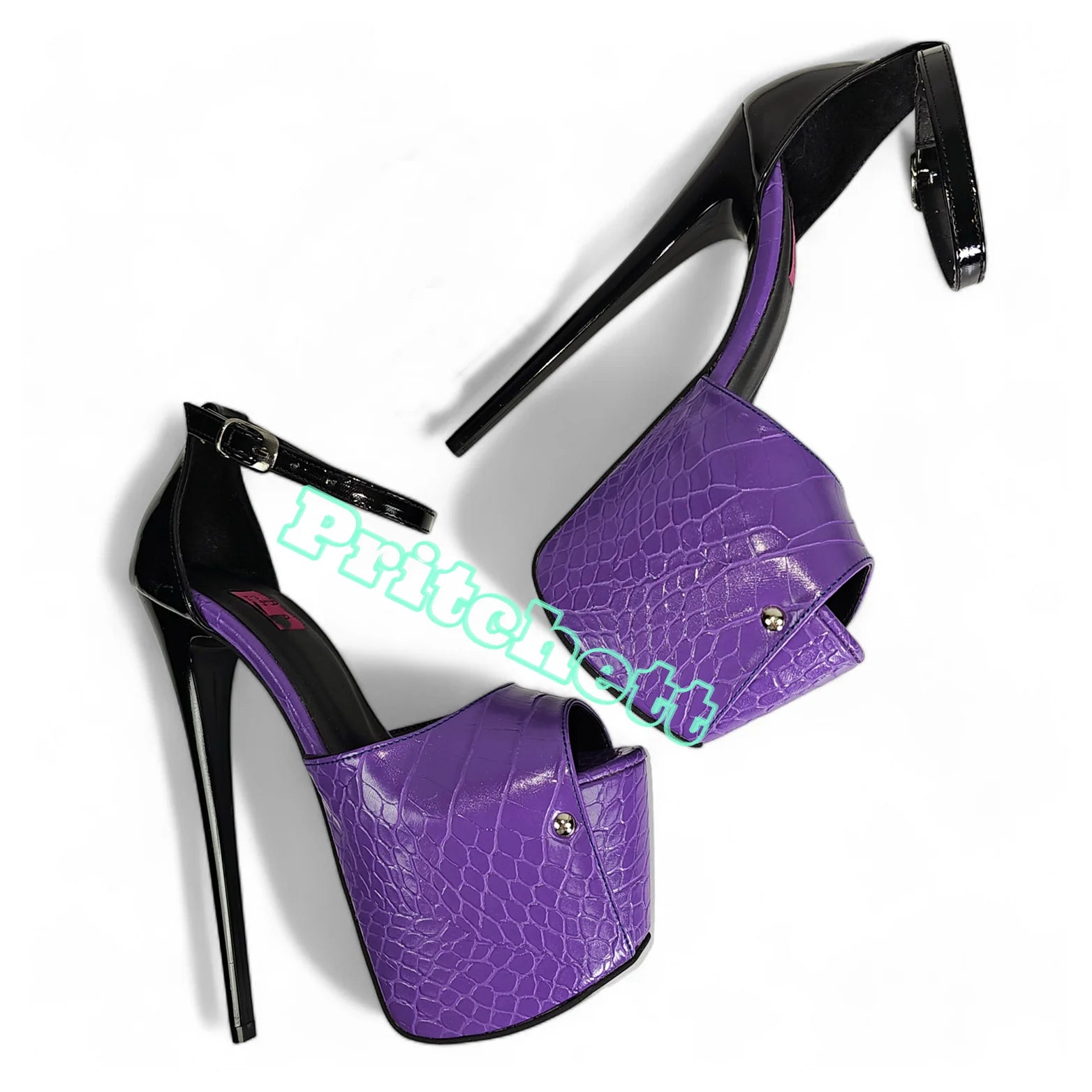 Purple Crocodile Super High Platform Thin High Heels Sandal Women Ankle Strap Round Peep Toe Summer Shoes 2024 New Arrival