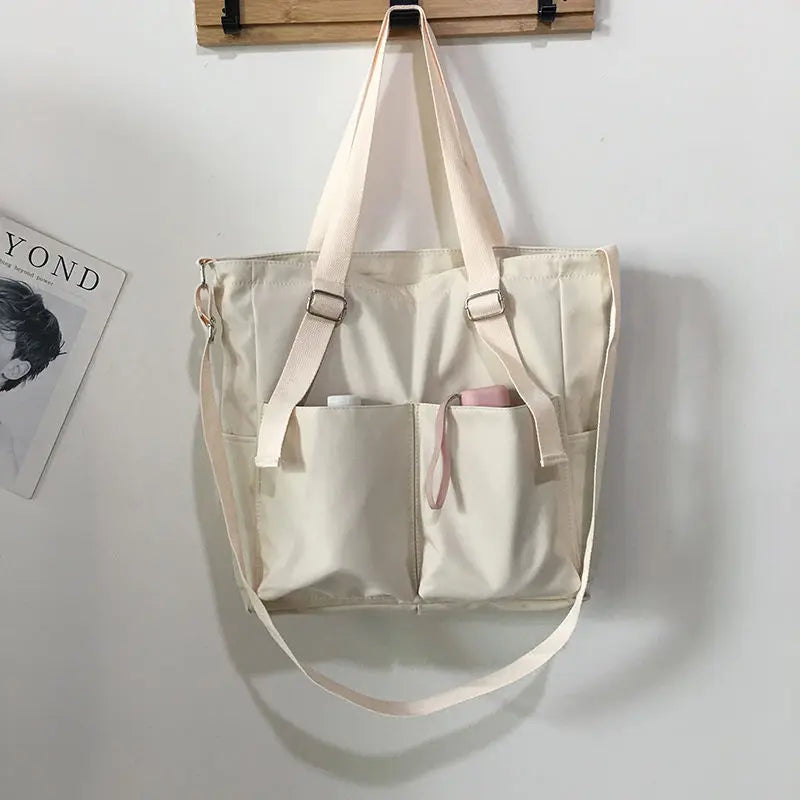 Waterproof Bag Large Capacity Canvas Bag Female Messenger Korean Student Harajuku Japanese One-shoulder Large Bag Tote Bag