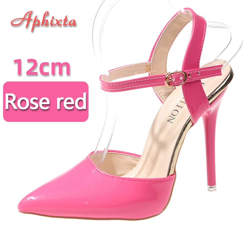Aphixta Summer 12cm Super High Stiletto Heels Ankle Strap Sandals Women Hollow Pointed Toe Party Heels Shoes Plus Size 48