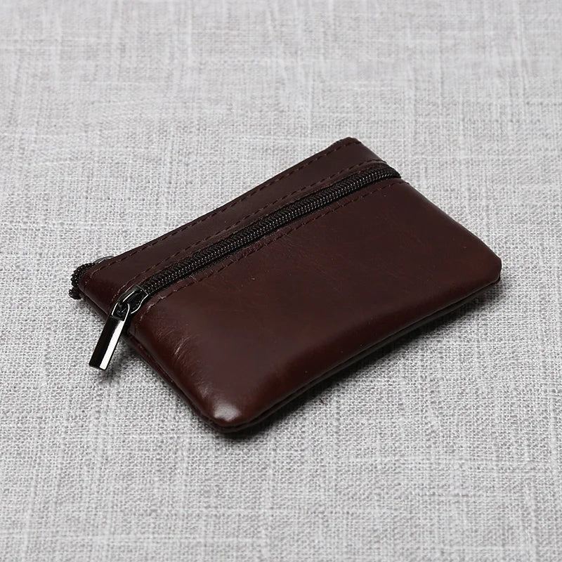 Leather Mini Coin Purse Unisex Simple Portable First Layer Cowhide Retro Handmade Zipper Small Wallet Key Case