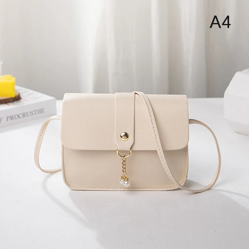 Contrast Women Shoulder Bag Simple Pearl Pendant Luxury Designer Handbag Messenger Bag Small Square Crossbody Mobile Phone Purse