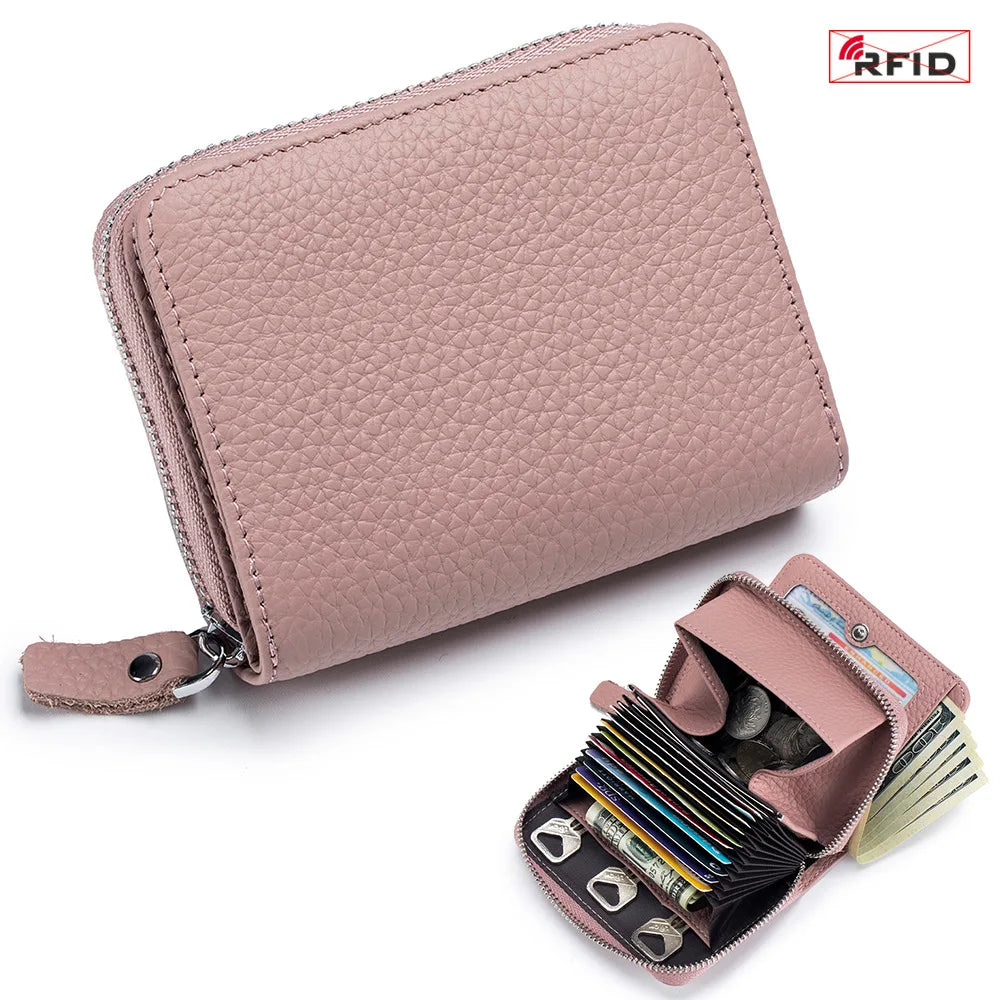 Genuine Leather Short Wallet RFID Bank Credit Card Holder First Layer Cowhide Mini Coin Purse Bag Clutch Key Pouch For Men Women