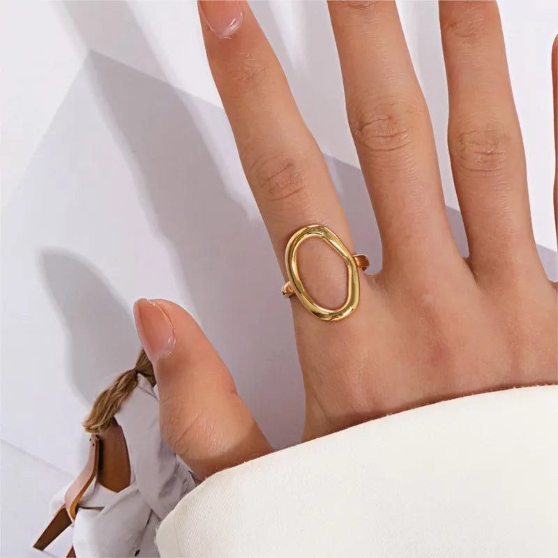 ENSHIR 316L Stainless Steel Geometric Hollow Oval Open Ring for Women Men Party Simple Jewelry Gifts Wholesale