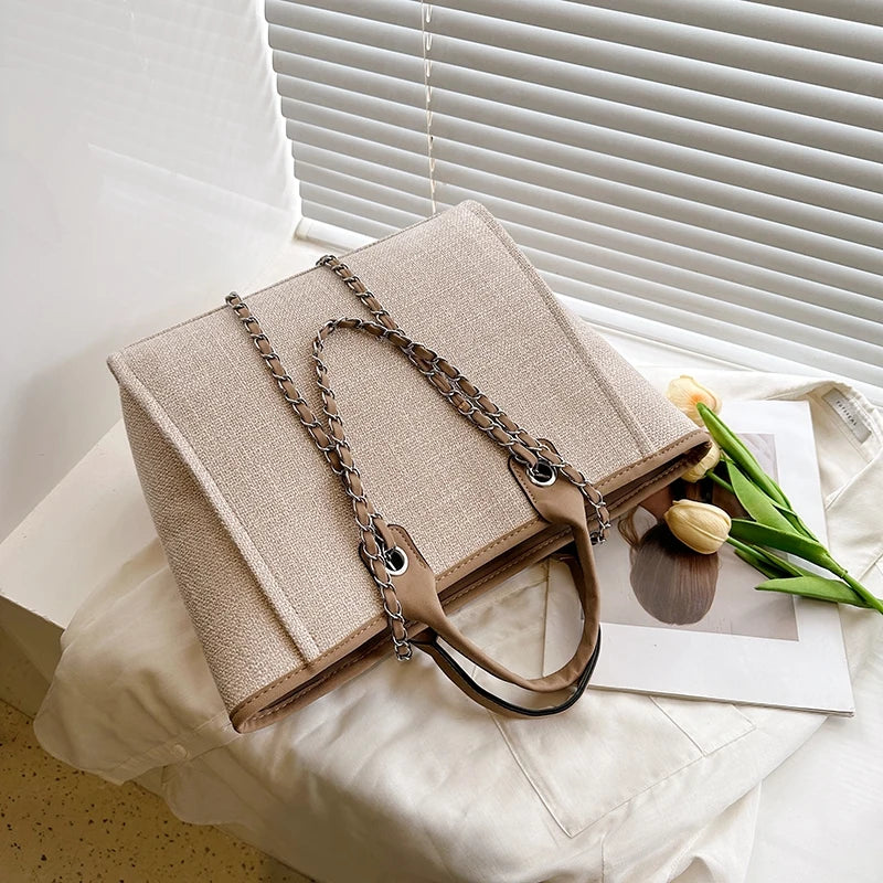Fashion Simple Handbags Canvas Chain Bag Casual Large Capacity Chain Zipper Women's Shoulder Bag Tote Bag For Commute Shopping