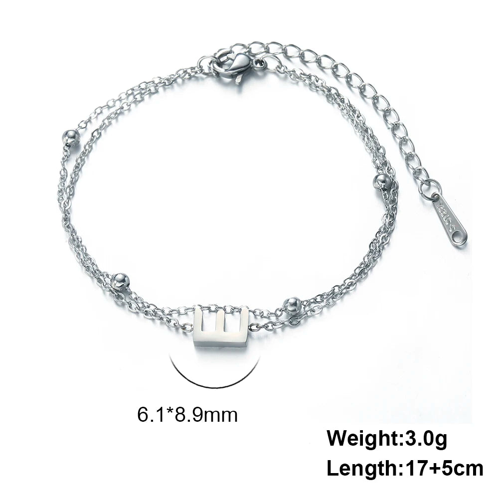 Letter A-Z Pendant Bracelet Stainless Steel Elegant Women's Double Layer Bead Chain Fashion Personalized Name Initial Bracelet J