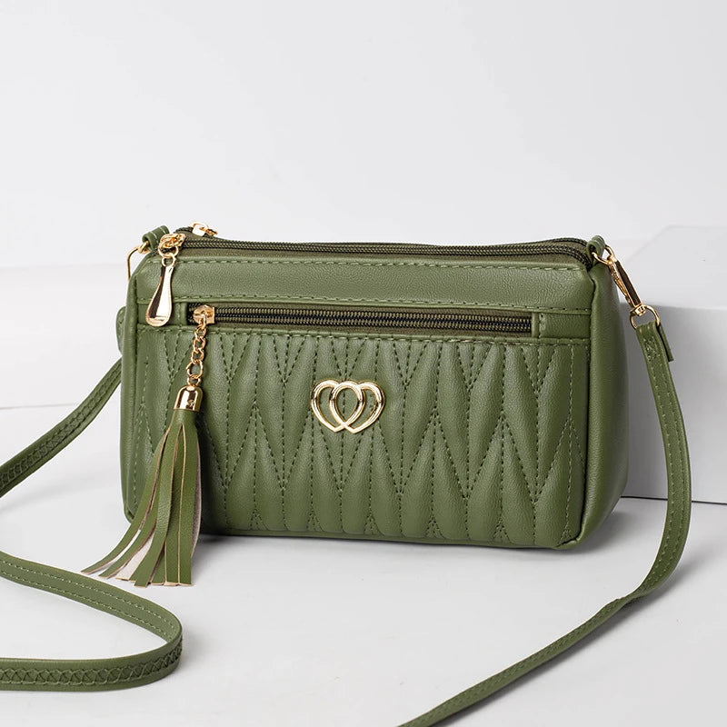 New Fashion PU Leather Crossbody Bags Women Zipper Shoulder Bag Large Capacity Embroidery Thread Purse and Handbags