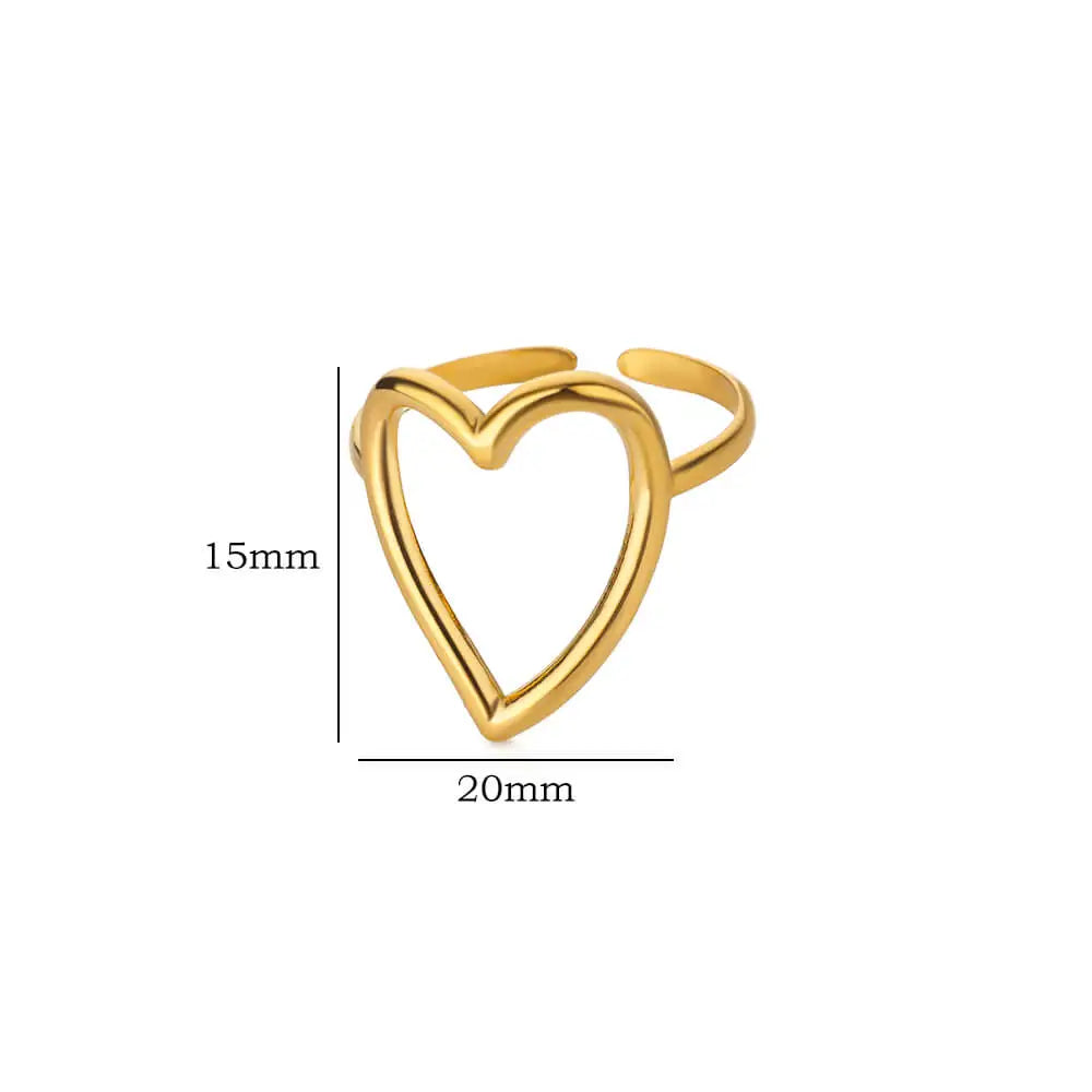 Gold Color Stainless Steel Heart Shape Open Ring For Women Non-Discoloration Fashion Exquisite Aesthetic Romantic Couple Jewelry
