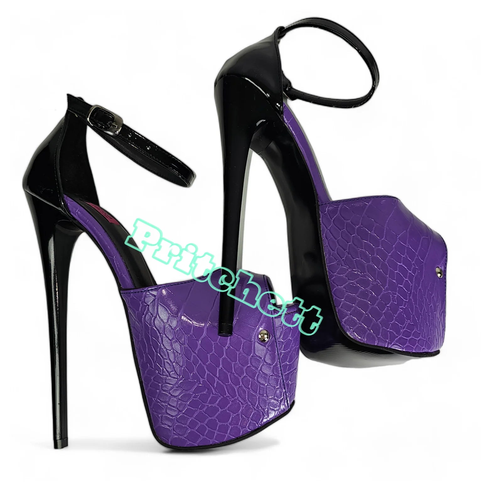 Purple Crocodile Super High Platform Thin High Heels Sandal Women Ankle Strap Round Peep Toe Summer Shoes 2024 New Arrival