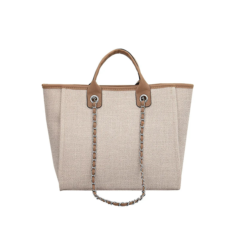 Fashion Simple Handbags Canvas Chain Bag Casual Large Capacity Chain Zipper Women's Shoulder Bag Tote Bag For Commute Shopping