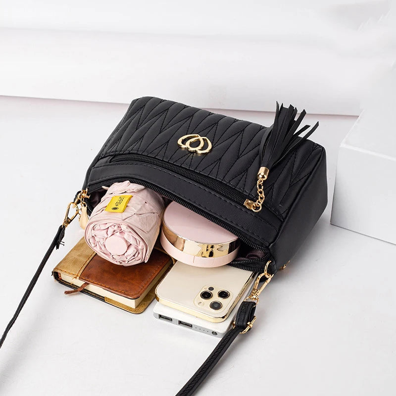 New Fashion PU Leather Crossbody Bags Women Zipper Shoulder Bag Large Capacity Embroidery Thread Purse and Handbags