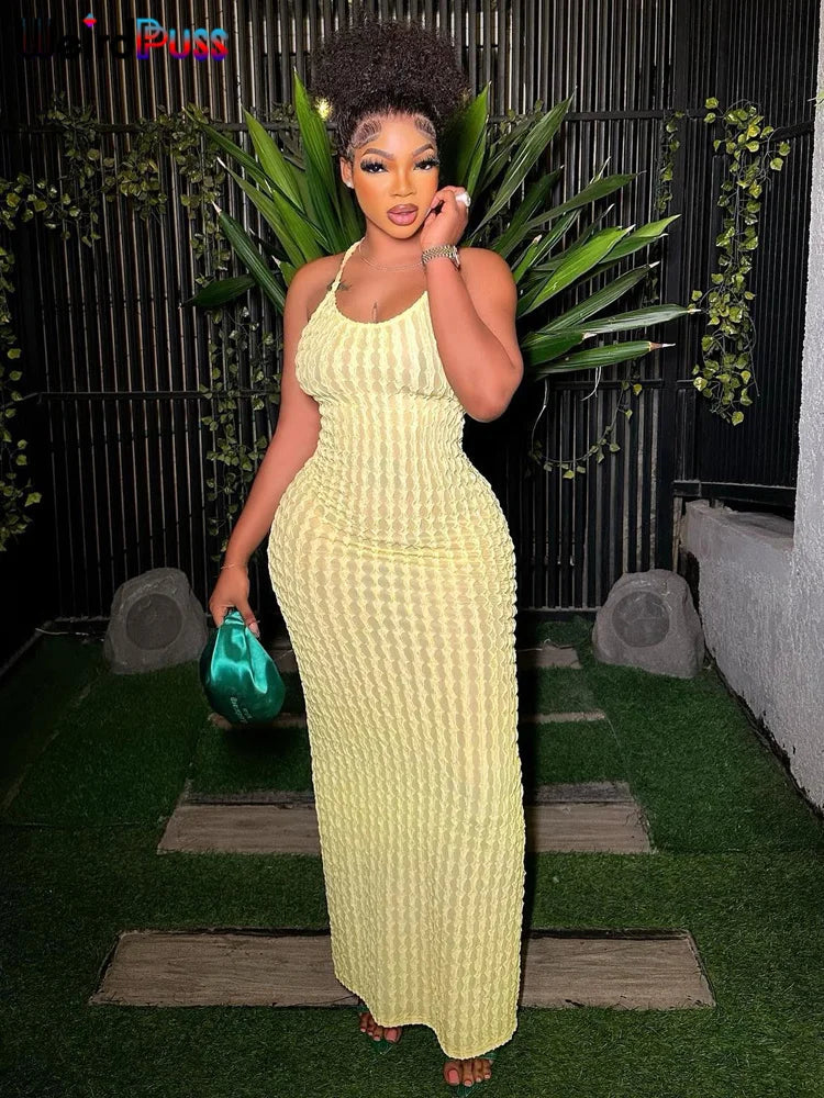 Weird Puss Cross Bandage Women Maxi Dress Backless Sleeveless O Neck Sexy Elegant Skinny Solid Wedding Party Bodycon Vestidos