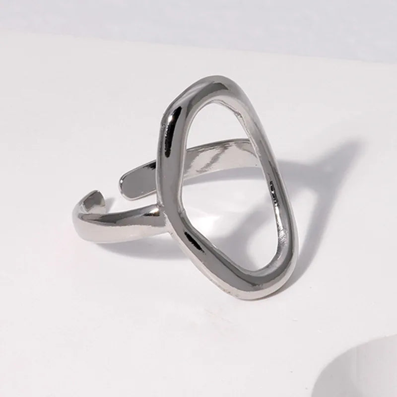 Stainless Steel Rings For Women Hollow Out Gold Color Temperament Personality Fashion Female Trendy Resizable Opening Rings