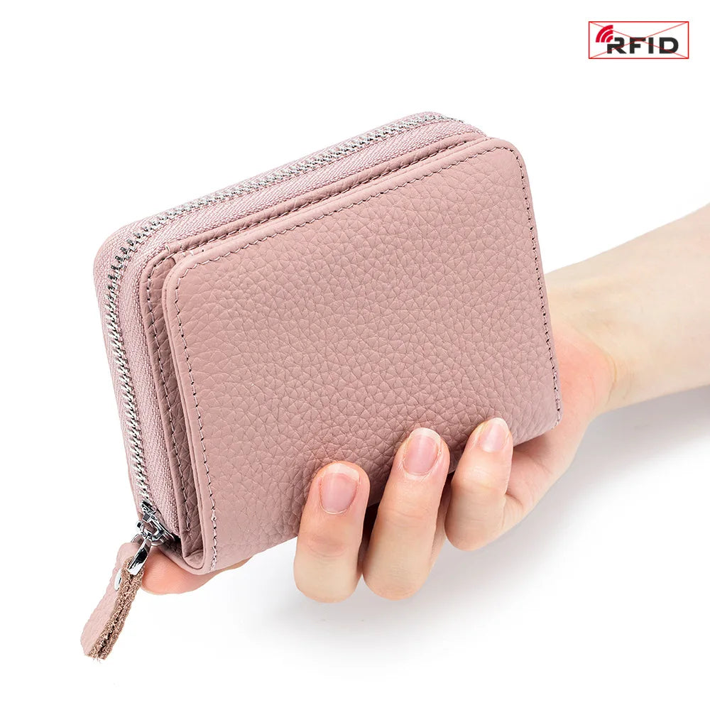Genuine Leather Short Wallet RFID Bank Credit Card Holder First Layer Cowhide Mini Coin Purse Bag Clutch Key Pouch For Men Women