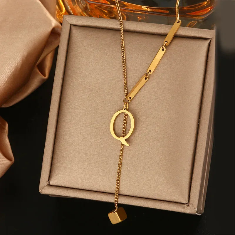 Stainless Steel Necklaces New Popular M Letter Pendants Tassel Zircon Fine Choker Chain Fashion Necklace for Women Jewelry Gift