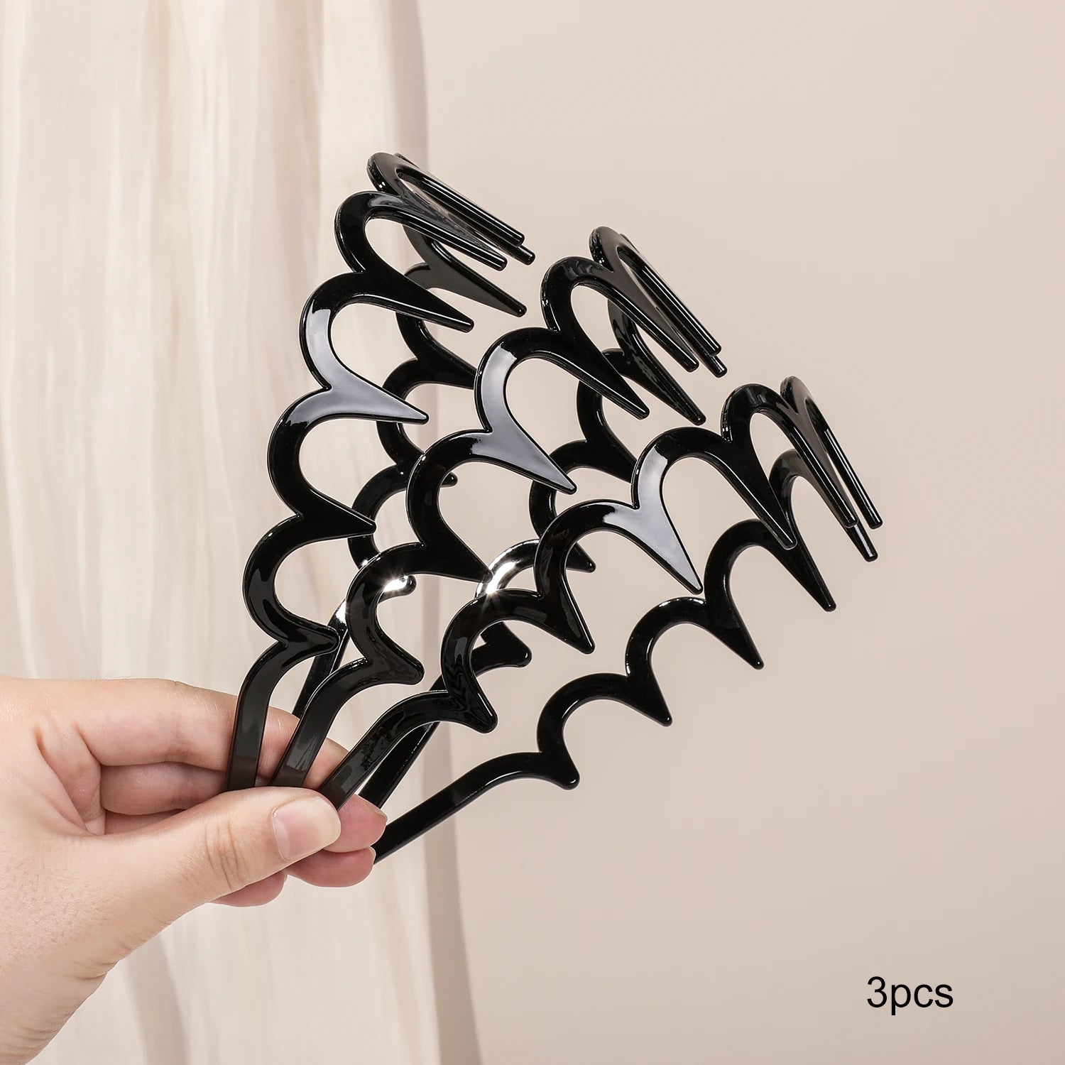 3 Pcs Black Wavy with Comb Headbands,Non-Slip Fashion Zigzag Head Bands,Hair Accessory for Women Girls