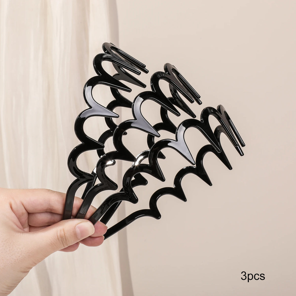 3 Pcs Black Wavy with Comb Headbands,Non-Slip Fashion Zigzag Head Bands,Hair Accessory for Women Girls
