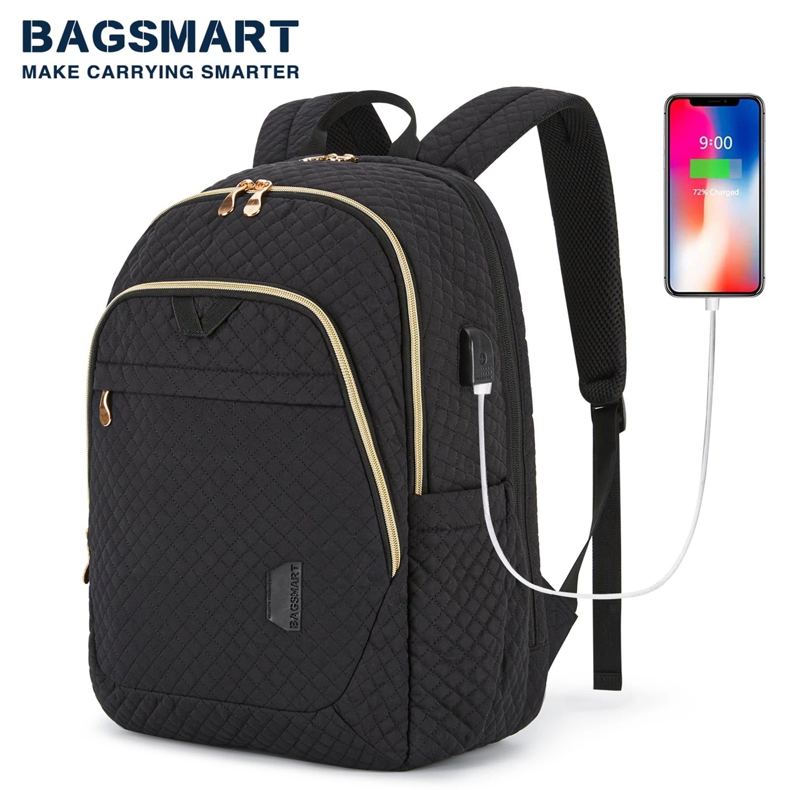 BAGSMART Men's Backpack Anti-theft Large Waterproof Women School Bags Travel Bussiness Laptop Backpacks with USB Charging Port