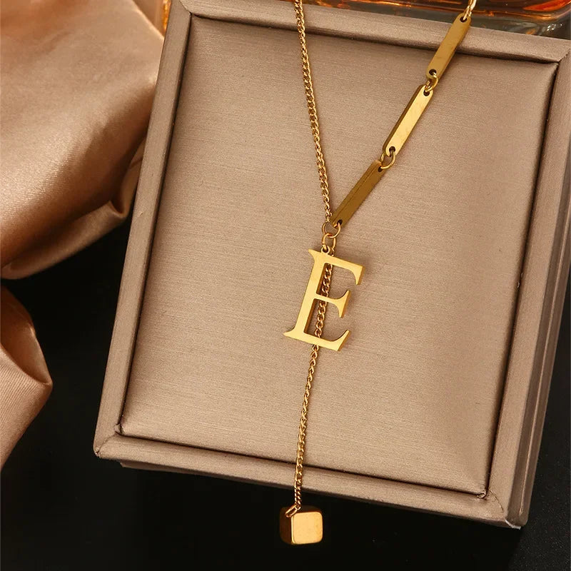 Stainless Steel Necklaces New Popular M Letter Pendants Tassel Zircon Fine Choker Chain Fashion Necklace for Women Jewelry Gift