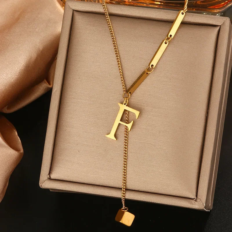 Stainless Steel Necklaces New Popular M Letter Pendants Tassel Zircon Fine Choker Chain Fashion Necklace for Women Jewelry Gift