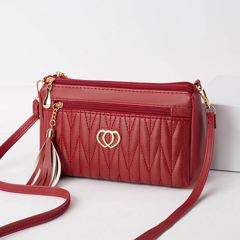 New Fashion PU Leather Crossbody Bags Women Zipper Shoulder Bag Large Capacity Embroidery Thread Purse and Handbags