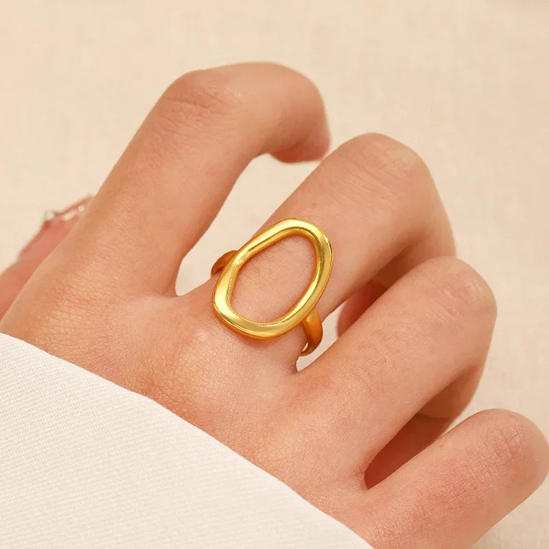 Hollow Oval Rings for Women Gold Color Silver Color Stainless Steel Ring Opening Geometric Accessories Simple Female Jewelry