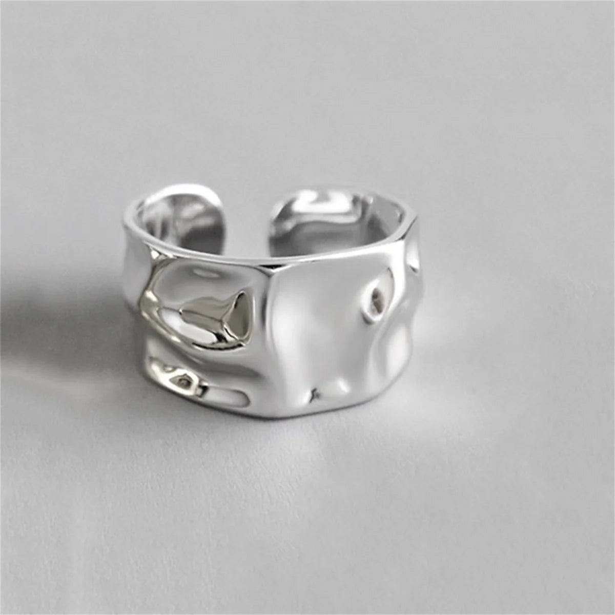 Concave-Convex Irregular Surface Wide Rings Men Women Vintage Jewelry Simple Retro Silver Color Metal Geometric Open Ring Gifts