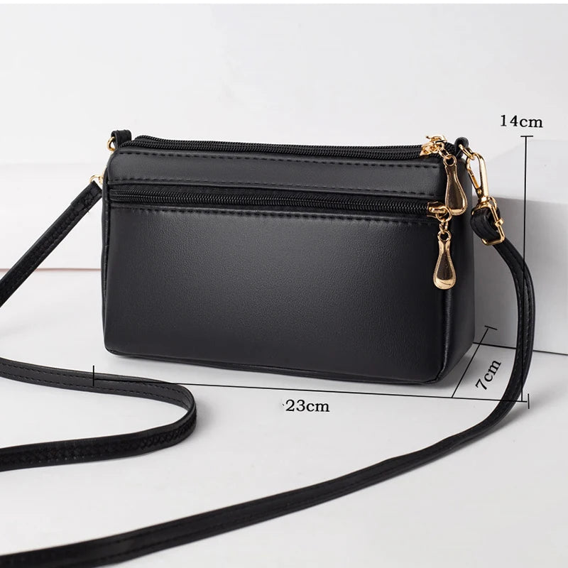 New Fashion PU Leather Crossbody Bags Women Zipper Shoulder Bag Large Capacity Embroidery Thread Purse and Handbags