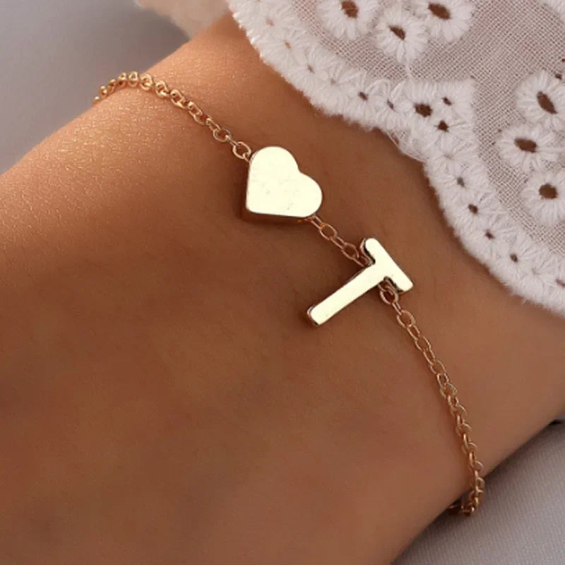 Letter Mini Love Heart Thin Chain Bracelet Simple Minimalist Hand Chain For Women Girls Jewelry Decoration Gift Birthday Gift