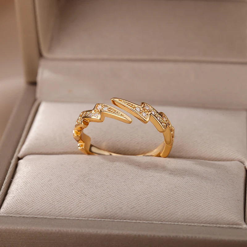 Lightning Rings For Women Stainless Steel Gold Plated Finger Ring 2023 Trend Zirconia Wedding Aesthetic Jewelry anillos mujer