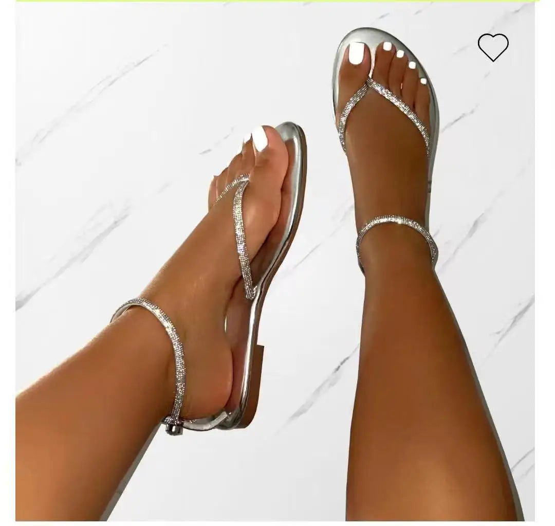 Women's Shoes 2025Summer Ankle Strap Women's Sandals Beach Flip Flops Fashion Gold Flat Roman Women Sandals Sandalias De Mujer