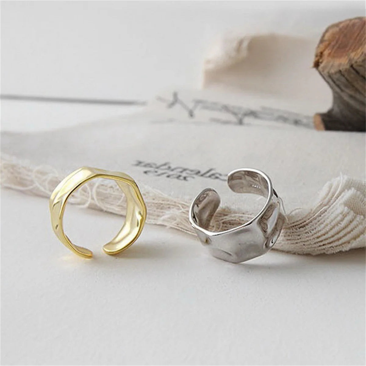Concave-Convex Irregular Surface Wide Rings Men Women Vintage Jewelry Simple Retro Silver Color Metal Geometric Open Ring Gifts