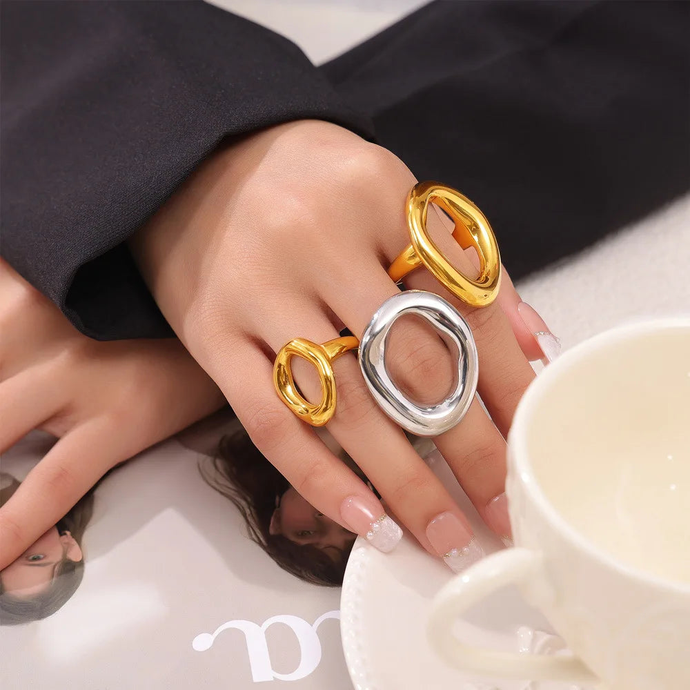 Popular Woman Index Rings Stainless Steel Gold Plated Women Girls Ring Hip Hop Punk Female Luxury Jewelry Accessories
