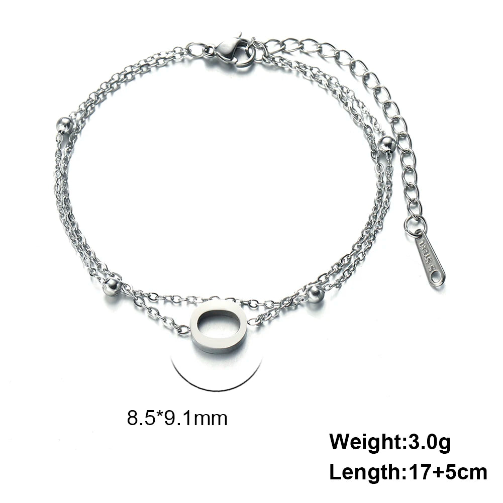 Letter A-Z Pendant Bracelet Stainless Steel Elegant Women's Double Layer Bead Chain Fashion Personalized Name Initial Bracelet J