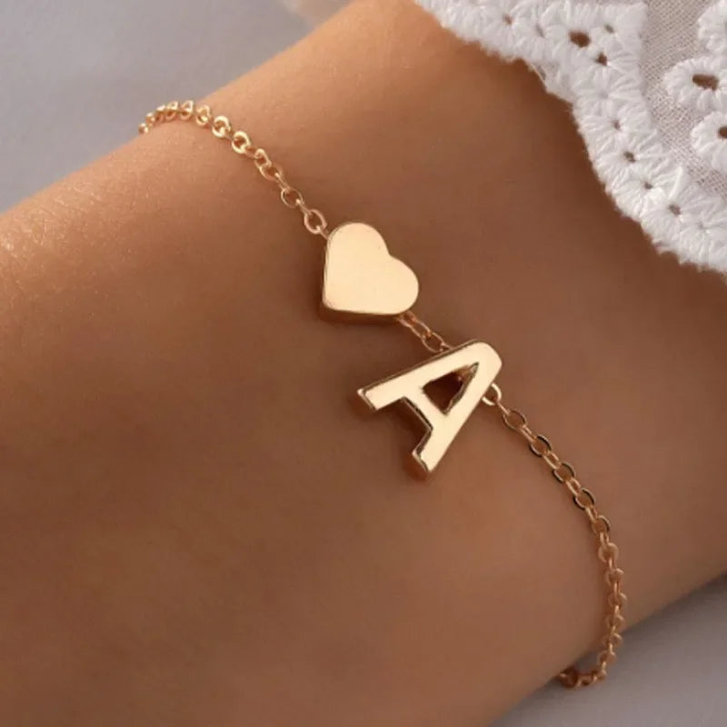 Letter Mini Love Heart Thin Chain Bracelet Simple Minimalist Hand Chain For Women Girls Jewelry Decoration Gift Birthday Gift