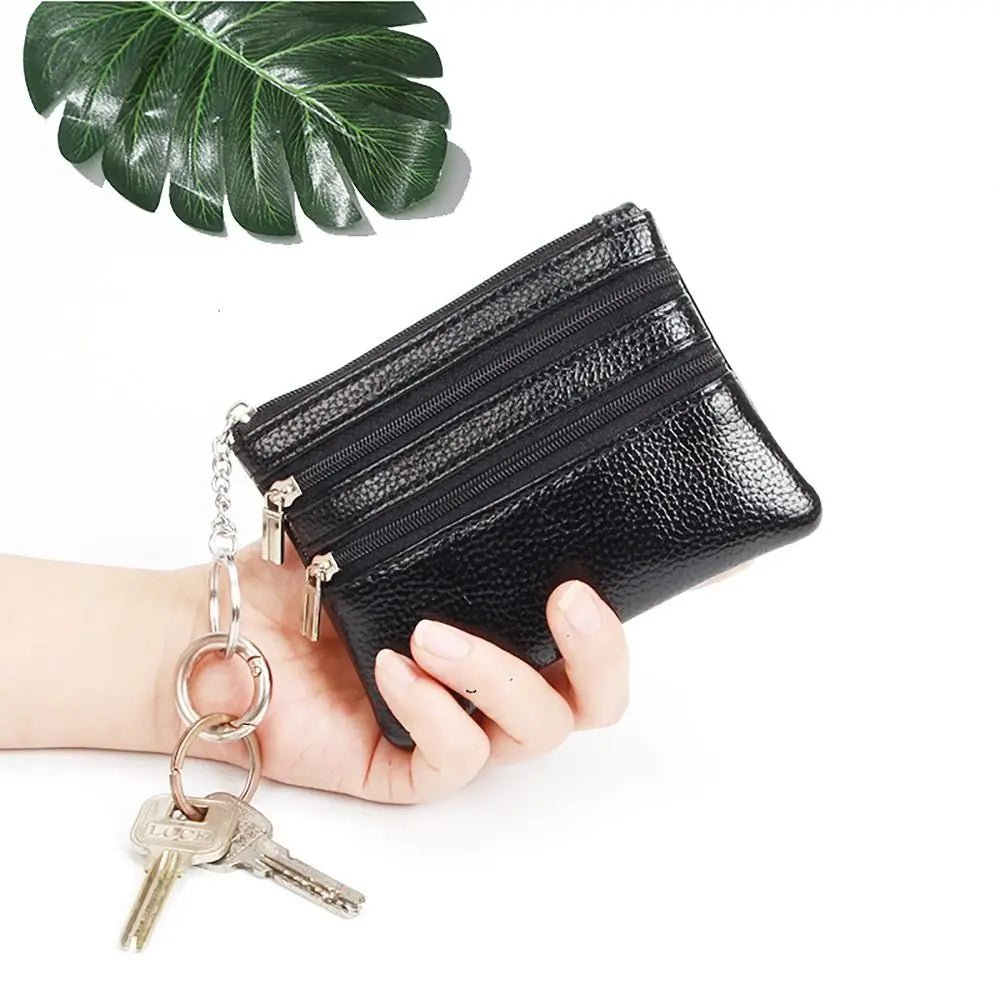 PU Leather Money Coin Purse 2024 New with Key Ring Waterproof Pocket Purse Zipper Wear-resistant Credit Card Holoder Male