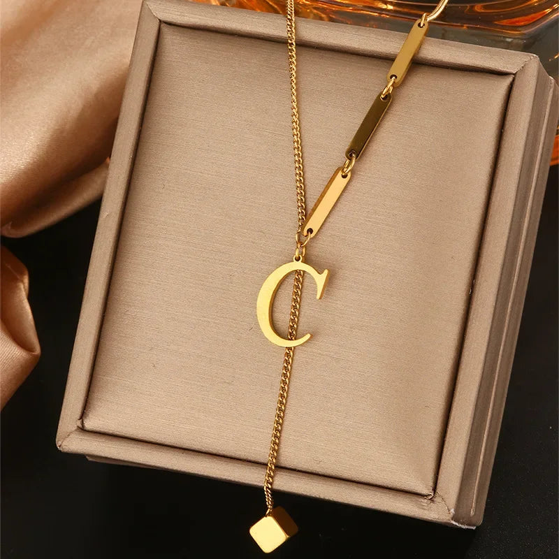 Stainless Steel Necklaces New Popular M Letter Pendants Tassel Zircon Fine Choker Chain Fashion Necklace for Women Jewelry Gift