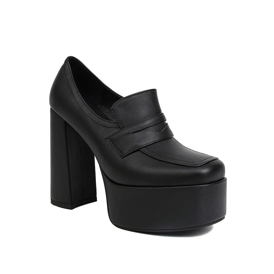 EAGSITY Black Pumps platform women high heel pumps shoes chunky heel loafer comfort office lady party shoes cosplay
