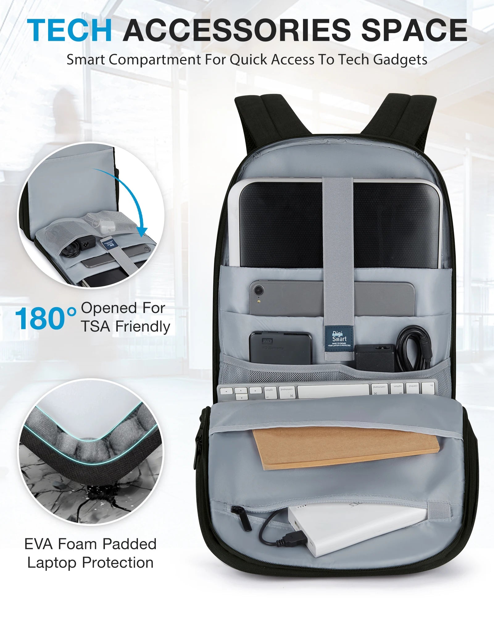 BAGSMART Men's Backpack Anti-theft Large Waterproof Women School Bags Travel Bussiness Laptop Backpacks with USB Charging Port