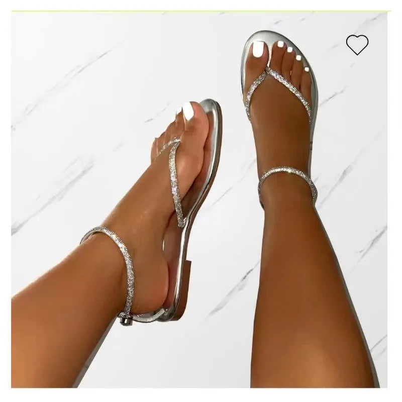 Women's Shoes 2025Summer Ankle Strap Women's Sandals Beach Flip Flops Fashion Gold Flat Roman Women Sandals Sandalias De Mujer
