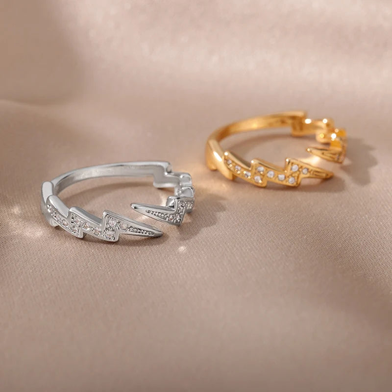 Lightning Rings For Women Stainless Steel Gold Plated Finger Ring 2023 Trend Zirconia Wedding Aesthetic Jewelry anillos mujer