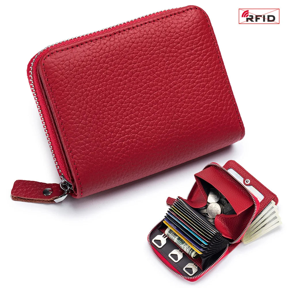Genuine Leather Short Wallet RFID Bank Credit Card Holder First Layer Cowhide Mini Coin Purse Bag Clutch Key Pouch For Men Women