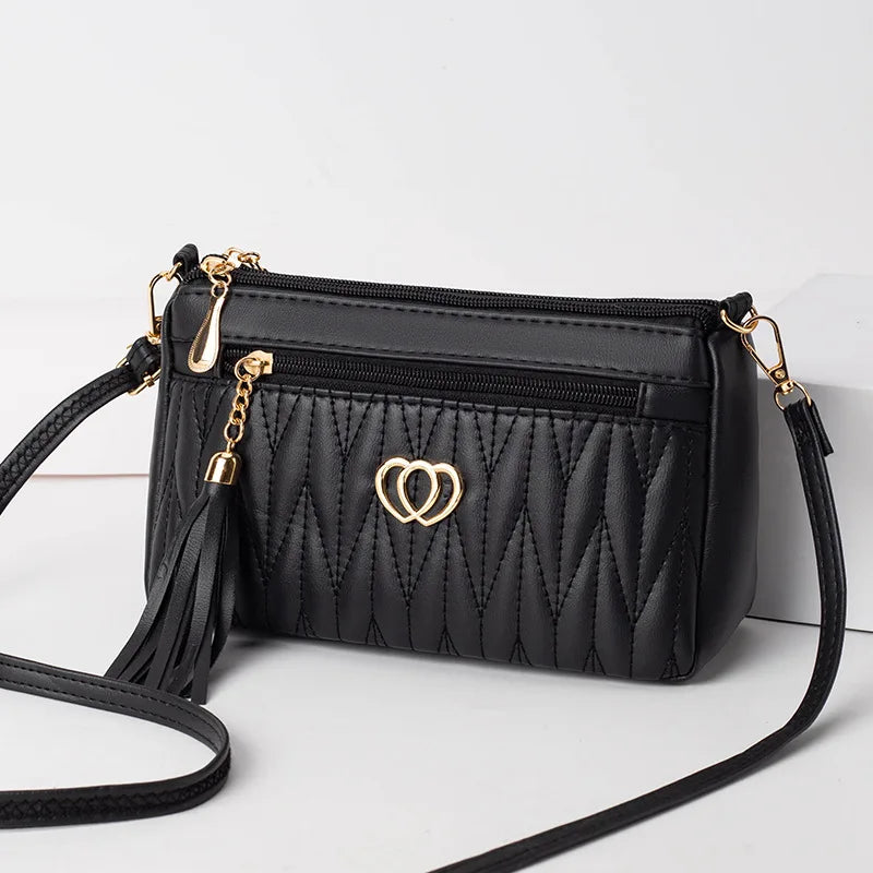 New Fashion PU Leather Crossbody Bags Women Zipper Shoulder Bag Large Capacity Embroidery Thread Purse and Handbags