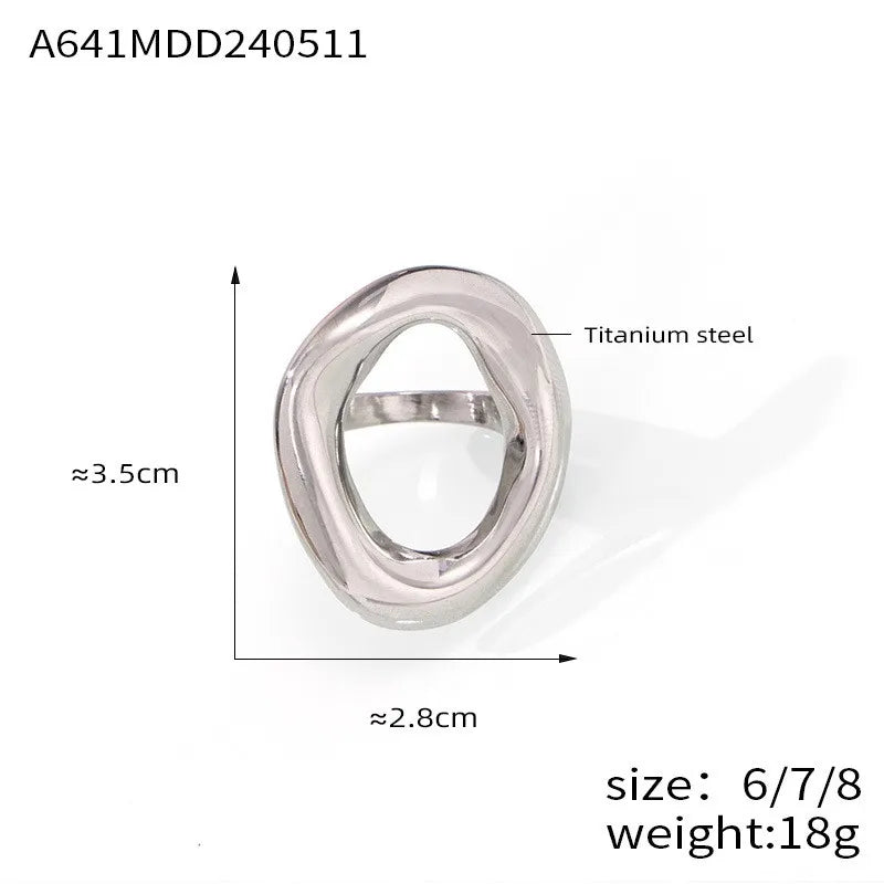 316L Stainless Steel Gold Plated Big Ring for Women Oval Hollow Personality Ring Female Luxury Waterproof Jewelry