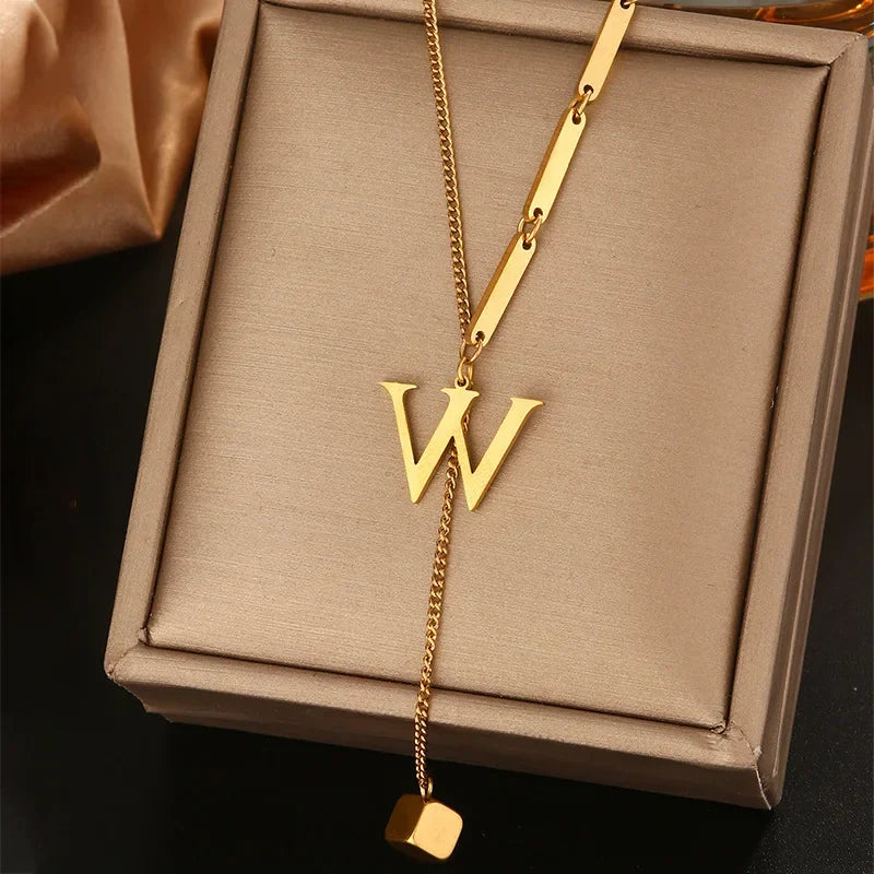 Stainless Steel Necklaces New Popular M Letter Pendants Tassel Zircon Fine Choker Chain Fashion Necklace for Women Jewelry Gift