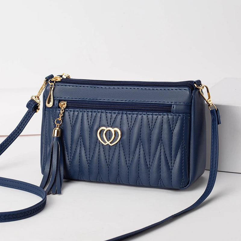 New Fashion PU Leather Crossbody Bags Women Zipper Shoulder Bag Large Capacity Embroidery Thread Purse and Handbags