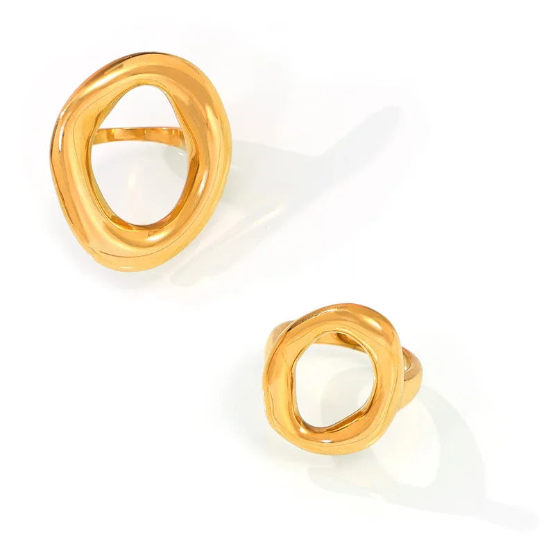 316L Stainless Steel Gold Plated Big Ring for Women Oval Hollow Personality Ring Female Luxury Waterproof Jewelry