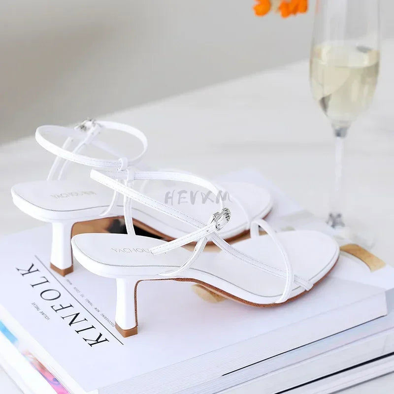 Summer Low Sandals Woman Leather Suit Female Beige Womens Shoes High Heels Low-heeled Black Comfort New Stiletto Girls