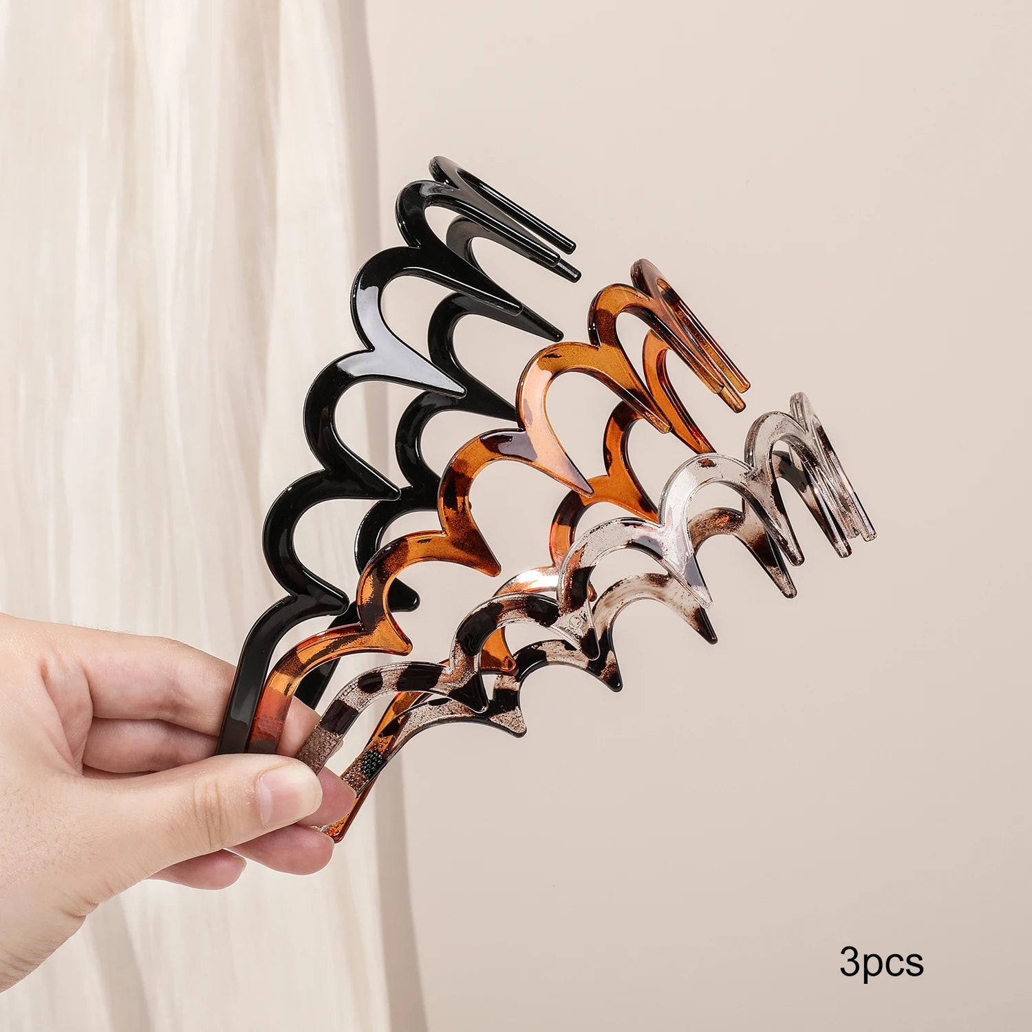 3 Pcs Black Wavy with Comb Headbands,Non-Slip Fashion Zigzag Head Bands,Hair Accessory for Women Girls
